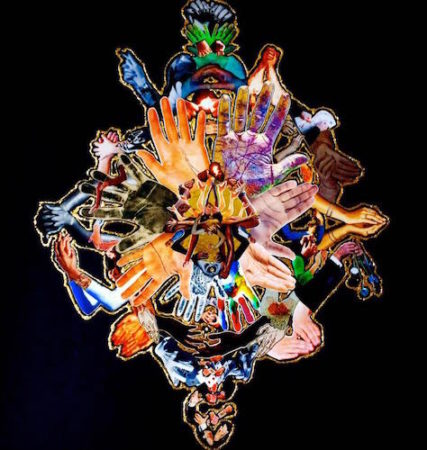 "Magic Hands" Collage, 32" x 32"by artist Jodi Bee. See her portfolio by visiting www.ArtsyShark.com 