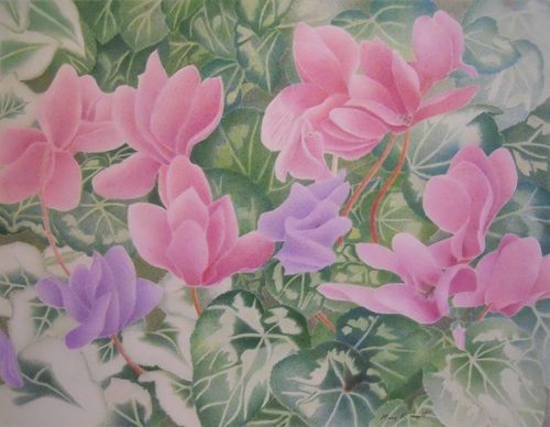 "Dancing Flowers" Colored Pencils, 18" x 14" by Mary K. Hyatt.Mary K. Hyatt My colored pencil drawings are inspired by nature. I rearrange the elements, adding flowers or leaves, changing sizes, colors and proportions in order to create an emotional connection with the viewer. 