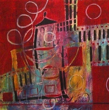 "Rhapsody in Red" Acrylic, 20" x 20"by artist Diane Salamon. See her portfolio by visiting www.ArtsyShark.com 