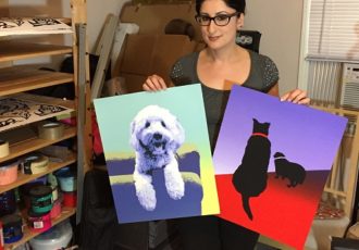 Printmaker Rose Murillo in her studio. Read about this artist at www.Artsyshark.com