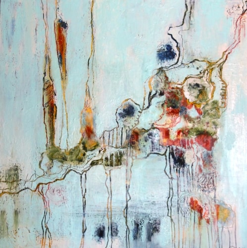 "New Beginnings" Carved Oil and Cold Wax on Canvas, 30" x 30" by Telise Rodelv. See her portfolio by visiting www.ArtsyShark.com