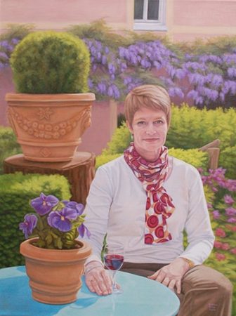 “Carol at Giverny, France” Oil on Canvas, 20” x 24” by artist Sheila Kern. See her portfolio by visiting www.ArtsyShark.com