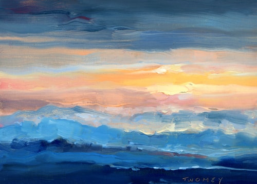 "Liquid Blue Ridge Sunset" Oil on Linen Board, 28" x 20" by Catherine Twomey. See her portfolio by visiting www.ArtsyShark.com