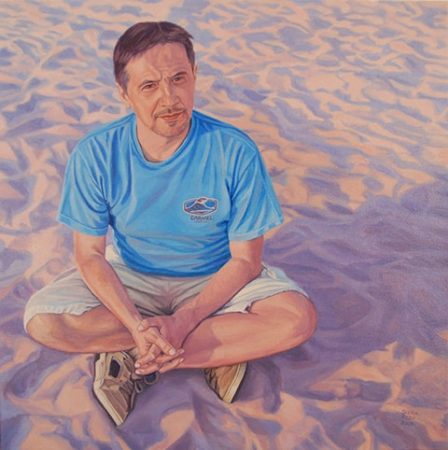 “Frenchman on the Beach” Oil on Canvs, 16” x 16” by artist Sheila Kern. See her portfolio by visiting www.ArtsyShark.com