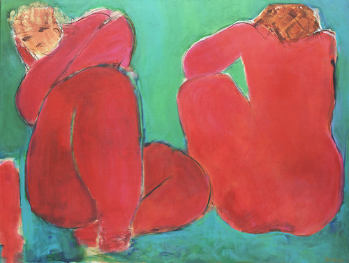 "Mirroring in Red" charcoal and acrylic, 30" x 40" by Robin Okun. See her art featured at www.ArtsyShark.com