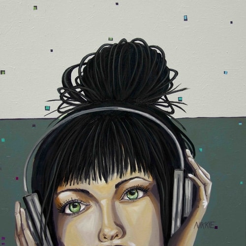 "Turn Up the Volume" Acrylic on Canvas, 24" x 24" by Nikki Markle. See her portfolio by visiting www.ArtsyShark.com