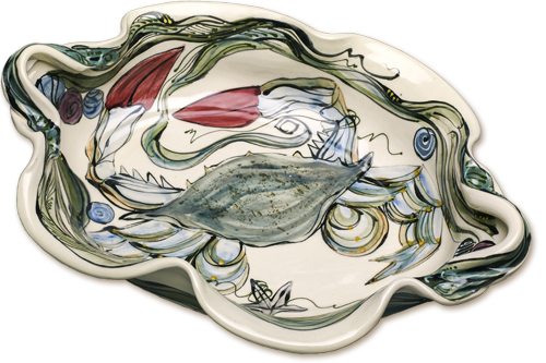 Large Oval Serving Bowl—Crab Pattern, Ceramic, 4.5” x 11.25” x 2.75” by artist Nancy Salamon. See her portfolio by visiting www.ArtsyShark.com