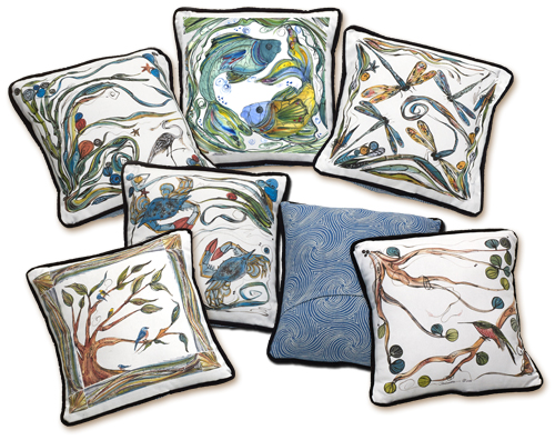 Pillows, Cotton Twill, 14” x 14” and 18” x 18” by artist Nancy Salamon. See her portfolio by visiting www.ArtsyShark.com