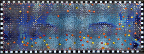“Blue Carole” Glass on Wood Framed Cement Board , 49” x 18” by artist Frederic Lecut. See his portfolio by visiting www.ArtsyShark.com
