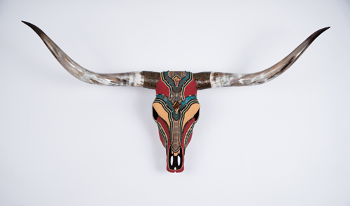 "Diamondback Longhorn" Bead on Bone, 55" x 29" x 14" by artist Maria D’Souza. See her portfolio by visiting www.ArtsyShark.com