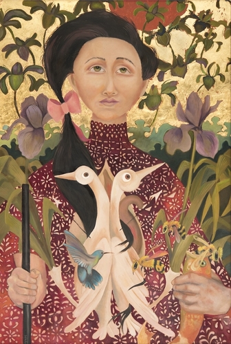 "Iris" Oil and Gold Leaf, 24" x 36" by artist Sharon Sayegh. See her portfolio by visiting www.ArtsyShark.com