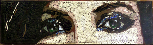 “Maribel’s Eyes” Granite, Ceramic and Glass on Wood Framed Cement Board , 51” x 14” by artist Frederic Lecut. See his portfolio by visiting www.ArtsyShark.com
