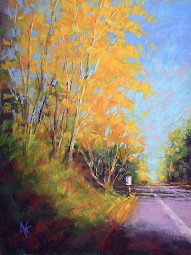 "Morning Stroll" Pastel, 12" x 16" by artist Alejandra Gos. See her portfolio by visiting www.ArtsyShark.com