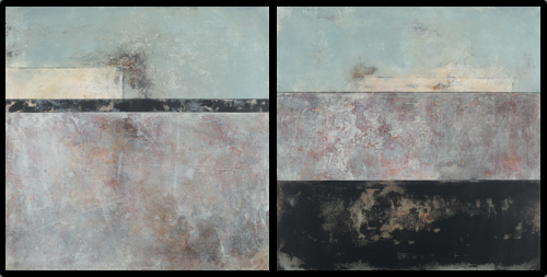 “Poppy Seed I & II” Diptych, Mixed Media on Wood, 30” x 30” each by artist Douglas Deveny. See his portfolio by visiting www.ArtsyShark.com