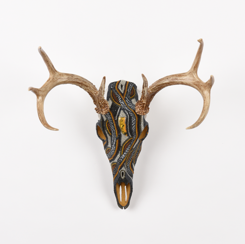 "Yellowstone Whitetail" Bead on Bone, 15" x 19" x 11" by artist Maria D’Souza. See her portfolio by visiting www.ArtsyShark.com