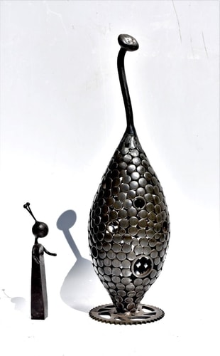 “Charlie and His Pod” Salvaged Steel, Pod: 22cm x 76cm x 22cm, Charlie: 6cm x 24cm x 6cm by artist Andre Sardone. See his portfolio by visiting www.ArtsyShark.com