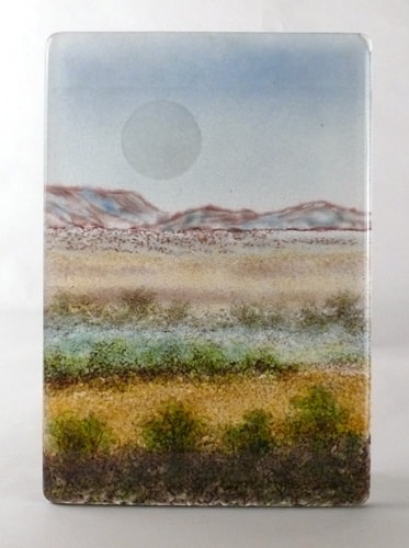 “Desert Moon” Layered Glass Landscape, 6” x 9”by artist Steph Mader. See her portfolio by visiting www.ArtsyShark.com