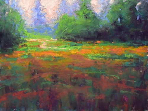 "Early Fog" Pastel, 12" x 9" by artist Alejandra Gos. See her portfolio by visiting www.ArtsyShark.com