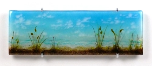 “Edge of the Sea” Layered Glass Landscape, 14” x 4” by artist Steph Mader. See her portfolio by visiting www.ArtsyShark.com