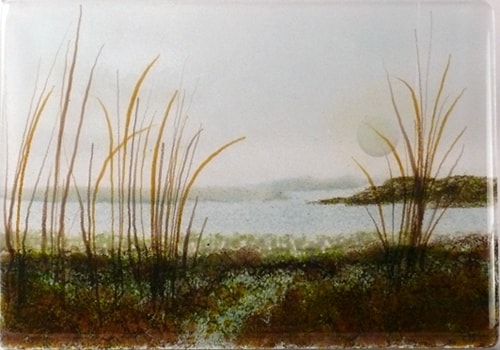 “Moonrise” Layered Glass Landscape, 9” x 6” by artist Steph Mader. See her portfolio by visiting www.ArtsyShark.com