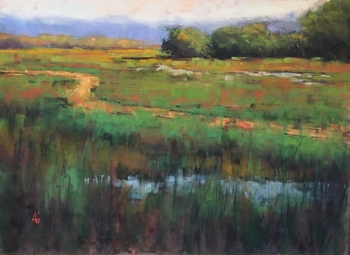 “Summer Trail” Pastel, 12” x 9” by artist Alejandra Gos. See her portfolio by visiting www.ArtsyShark.com