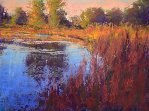 "The Golden Hour" Pastel, 12" x 9" by artist Alejandra Gos. See her portfolio by visiting www.ArtsyShark.com