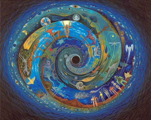“Spiral Speak” symbolic spiral painting by artist Sam Brown. 