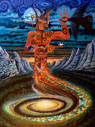 “Plaza Blanca Ancestor” painting of a archetypal native american spirit by artist Sam Brown. 