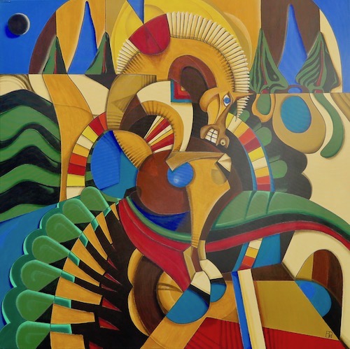 “The Horse” Acrylic, 100cm x 100cm by artist Fabrice de Paola. See his portfolio by visiting www.ArtsyShark.com 