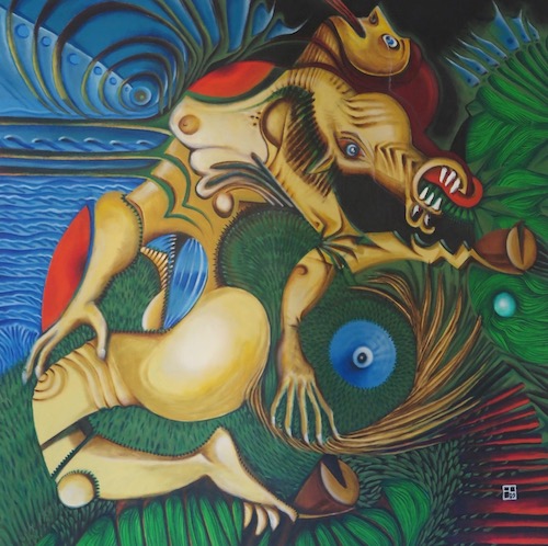 “The Horse Man” Acrylic, 100cm x 100cm by artist Fabrice de Paola. See his portfolio by visiting www.ArtsyShark.com 