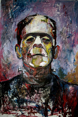 “Frankenstein (Boris Karloff)” Mixed Media, 28” x 40” by artist Marcelo Neira. See his portfolio by visiting www.ArtsyShark.com