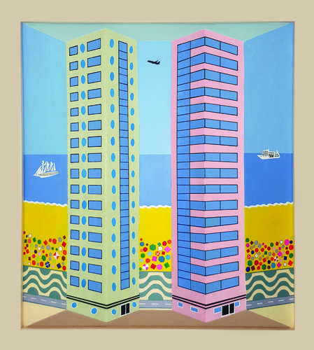 "Tower Blocks on Copacabana Beach, Rio" Acrylic, 64cm x 70cm by Brian Weavers. See his portfolio by visiting www.ArtsyShark.com