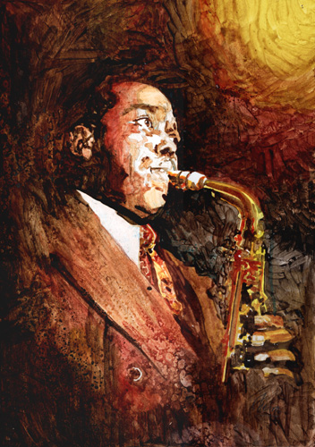 “Charlie Parker” Mixed Media, 14” x 20” by artist Marcelo Neira. See his portfolio by visiting www.ArtsyShark.com