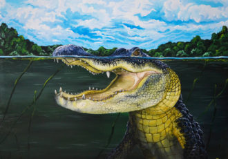 “Florida Gator” Acrylic on Canvas, 40” x 30” by artist Kelly Quinn. See her portfolio by visiting www.ArtsyShark.com