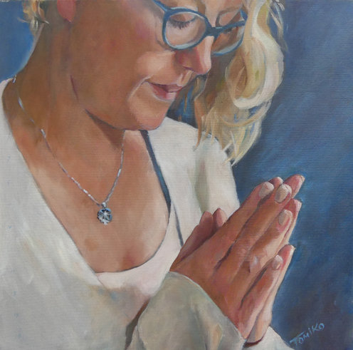 "Gassho Meditation" Oil, 16" x 16" by Tomiko Takeda