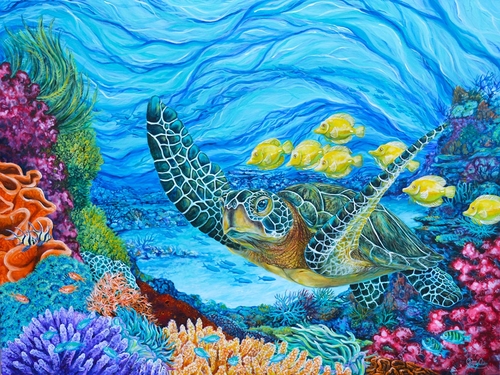“Gentle Traveler” Acrylic on Canvas, 48” x 36” by artist Kelly Quinn. See her portfolio by visiting www.ArtsyShark.com