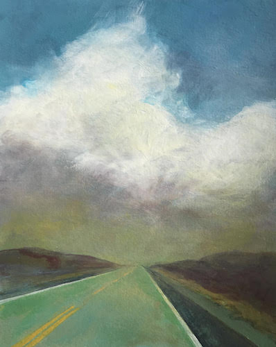 "Green Roads through Idaho Dust Storm" acrylic on paper, 8" x 10" by Chelsea Weisel. See her work at www.ArtsyShark.com