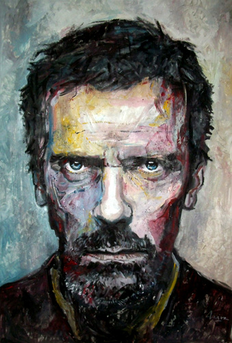 “Dr. House (Hugh Laurie) Mixed Media, 28” x 40” by artist Marcelo Neira. See his portfolio by visiting www.ArtsyShark.com