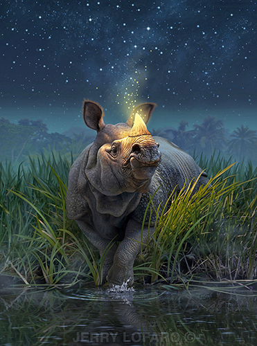"RhinocerosUnicornis" Digital Illustration, 22" x 28" by artist Jerry Lofaro. See his portfolio by visiting www.ArtsyShark.com 