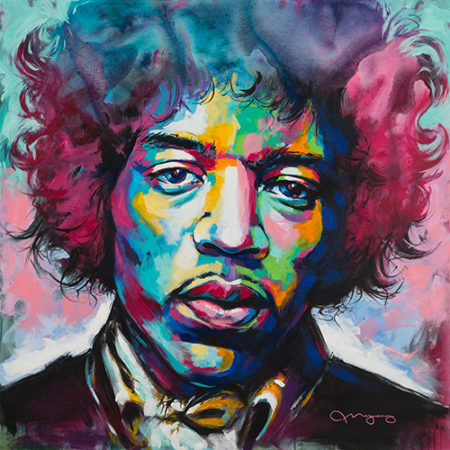 “Jimi” Acrylic on Canvas, 48” x 48” by artist Jack Magurany. See his portfolio by visiting www.ArtsyShark.com