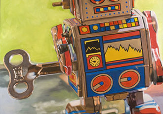 "Mini Robot" Oil on Canvas, 24" x 34" by artist Andrea Alvin. See her portfolio by visiting www.ArtsyShark.com