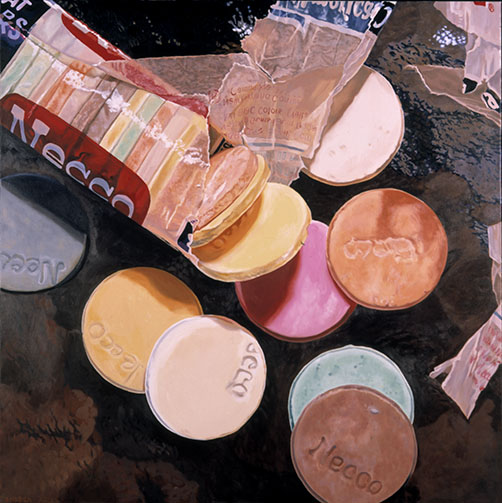 "Necco Wafers" Oil on Canvas, 48" x 48" by artist Andrea Alvin. See her portfolio by visiting www.ArtsyShark.com