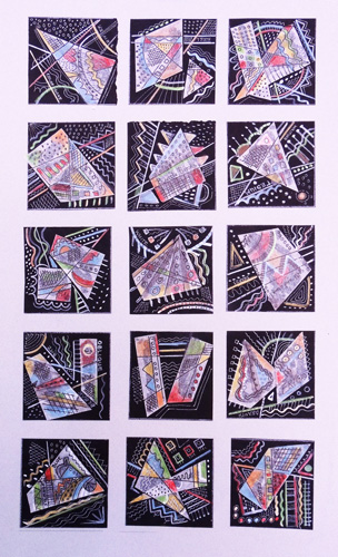 “Regarding Parallelograms” Collage on paper, 12” x 20” by artist Patricia Bingham. See her portfolio by visiting www.ArtsyShark.com