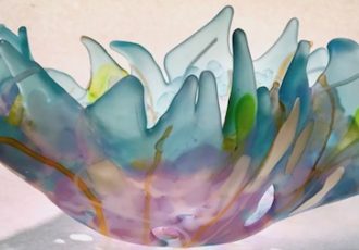 “Ocean Flower” Glass Sculpture, 10. 25” x 8” x 4.5” by artist Lori Schinelli. See her portfolio by visiting www.ArtsyShark.com