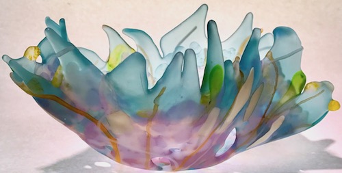 “Ocean Flower” Glass Sculpture, 10. 25” x 8” x 4.5” by artist Lori Schinelli. See her portfolio by visiting www.ArtsyShark.com