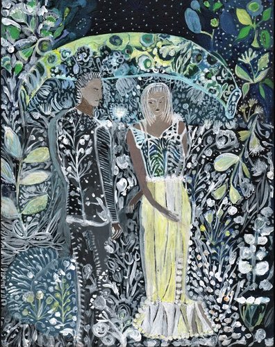"Blue Couple" Acrylic on Wood, 12" x 16" by Marcia Biasiello