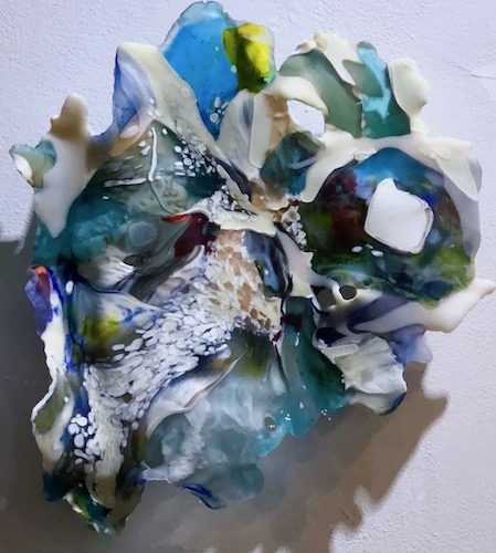 “Reef 1” Glass Sculpture Wall Hanging, 14” x 13” x 2.5”by artist Lori Schinelli. See her portfolio by visiting www.ArtsyShark.com 