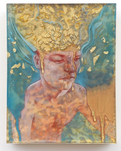"Blue Dream" ArtResin, Gold Leaf and Mixed Media, 11" x 14" x 3" by artist Marc Scheff. See his portfolio by visiting www.ArtsyShark.com
