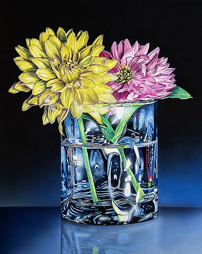 "Dahlias" Watercolor, 25" x 30" by artist Al Vesselli. See his portfolio by visiting www.ArtsyShark.com