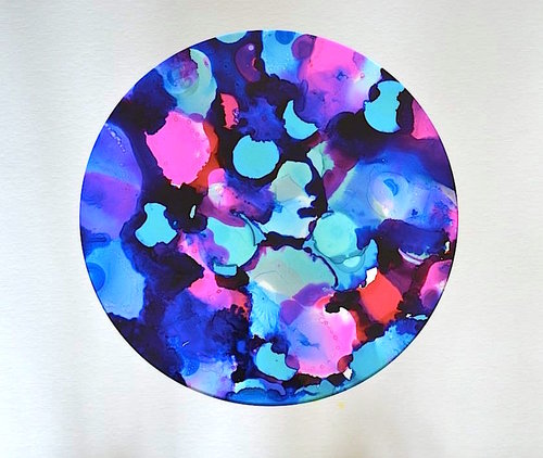 "Surreal Encounters Porthole" inks, 450 mm x 450 mm by Sarah Clark. See her artist feature at www.ArtsyShark.com